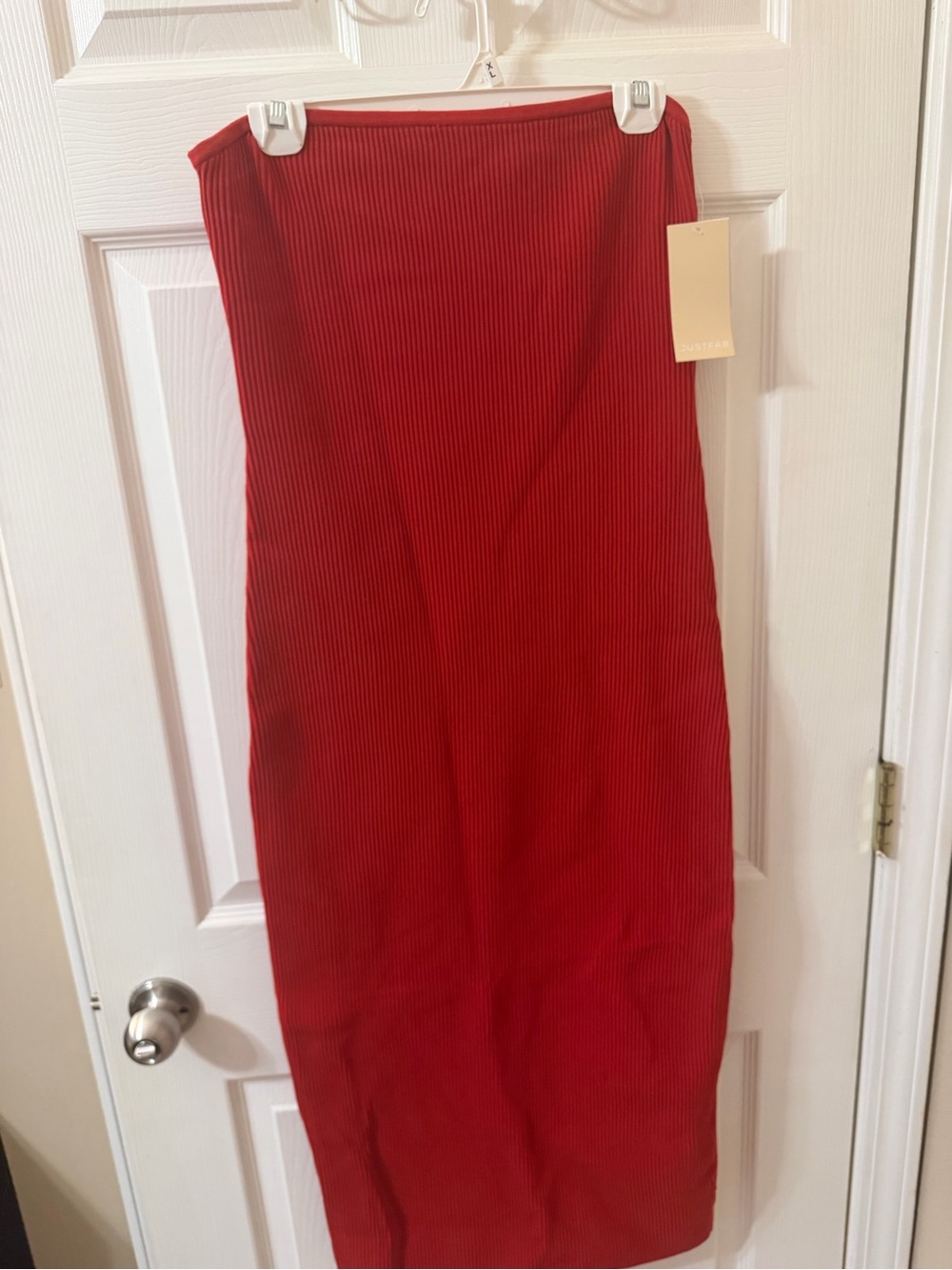 Just Fab Red Ribbed Midi Dress